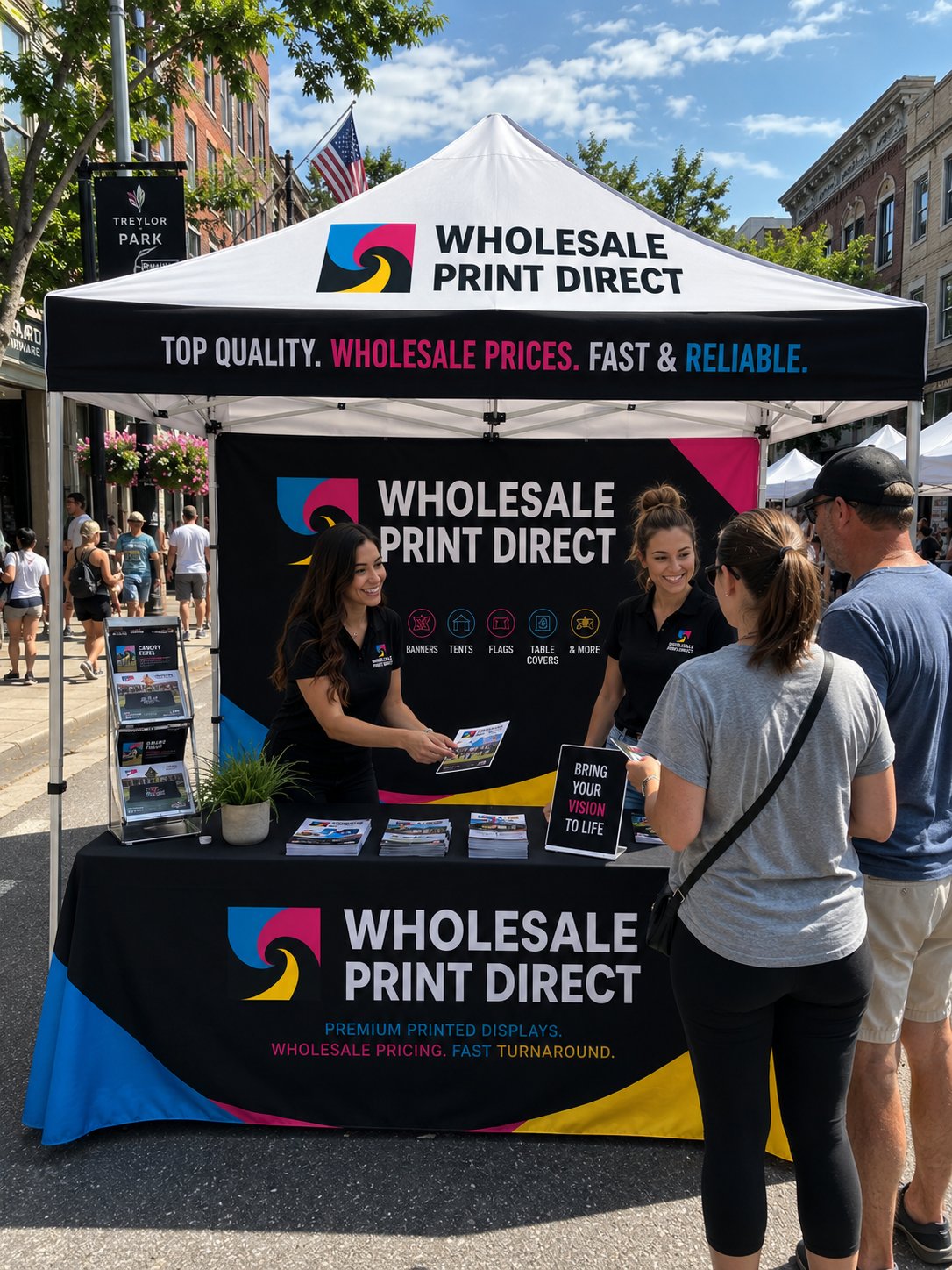 Wholesale Print Direct branded canopy tent at a farmers market