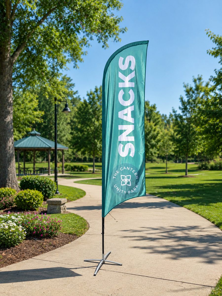 Custom feather flag outdoors