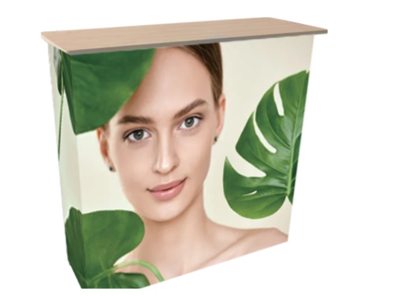 Pop-up counter with printed graphic wrap and rigid top