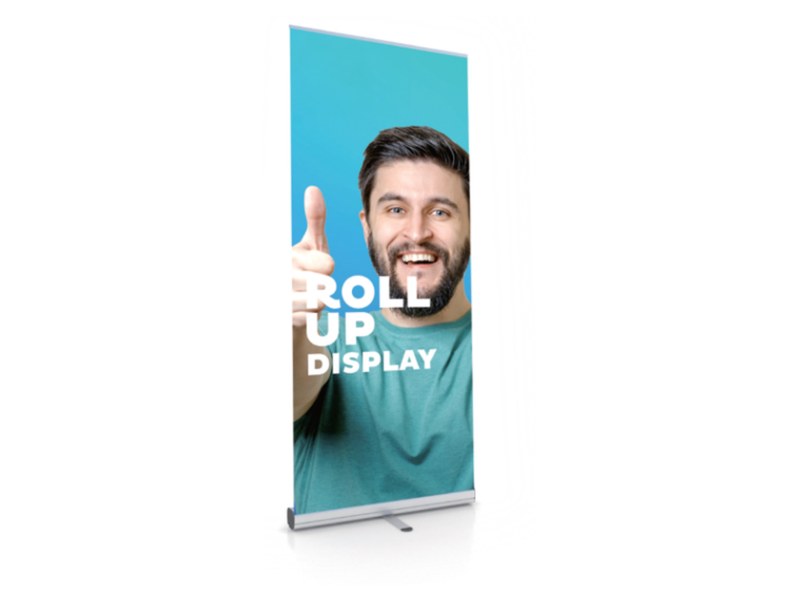 Basic roll-up banner stand with standard aluminum base
