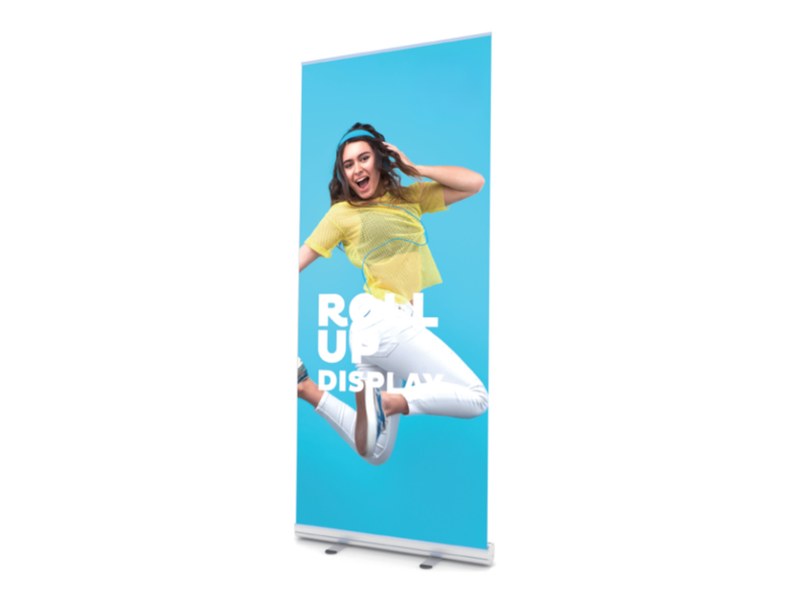 Economy roll-up banner stand with full-color printed graphic